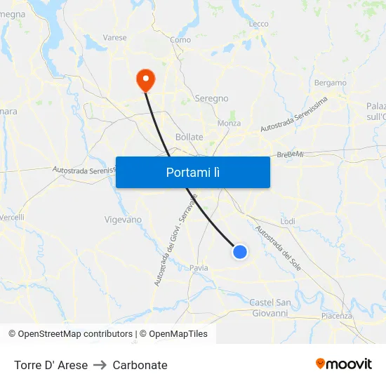 Torre D' Arese to Carbonate map