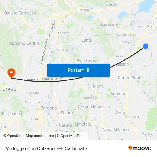 Veduggio Con Colzano to Carbonate map