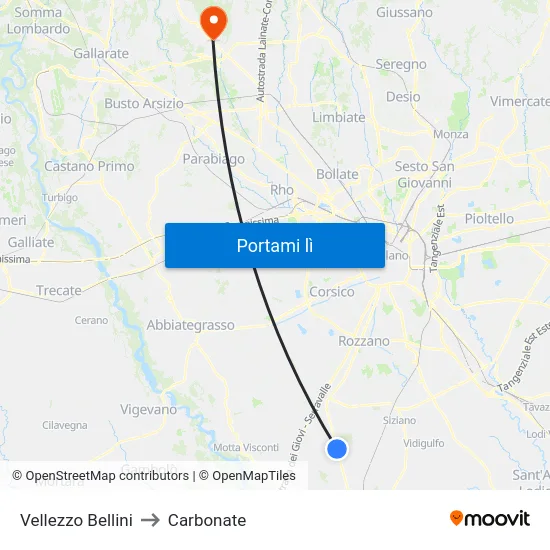 Vellezzo Bellini to Carbonate map
