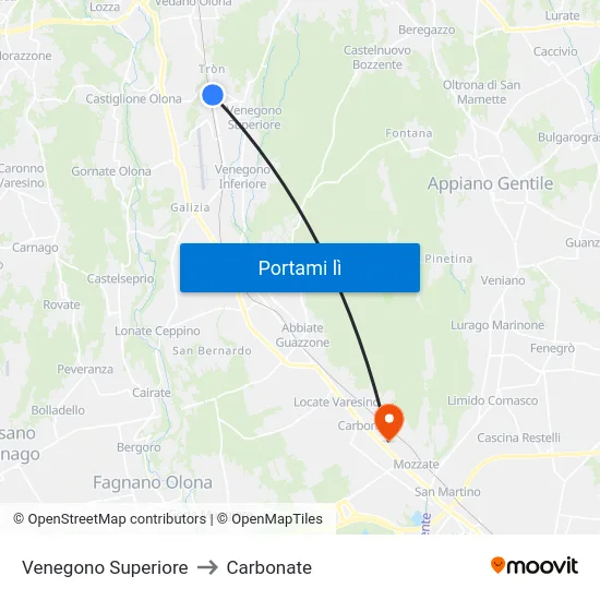 Venegono Superiore to Carbonate map