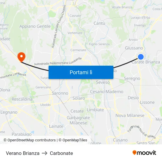 Verano Brianza to Carbonate map