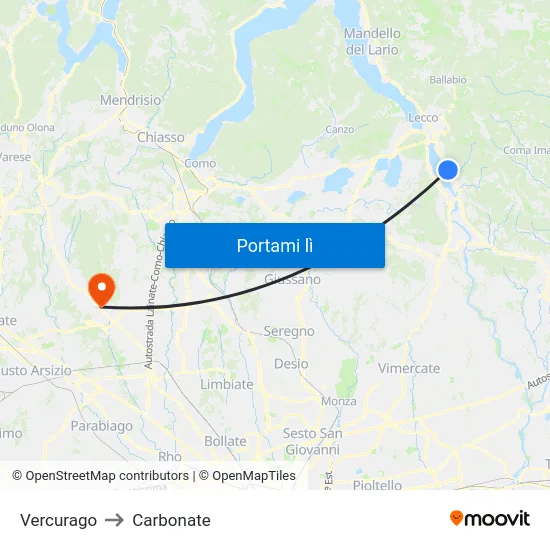 Vercurago to Carbonate map