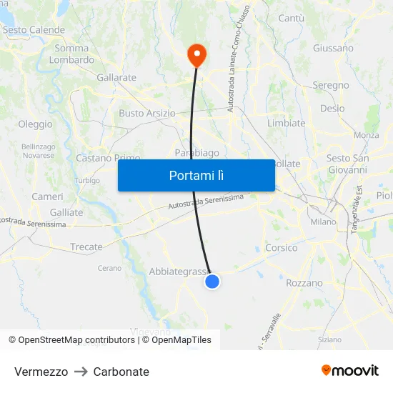 Vermezzo to Carbonate map