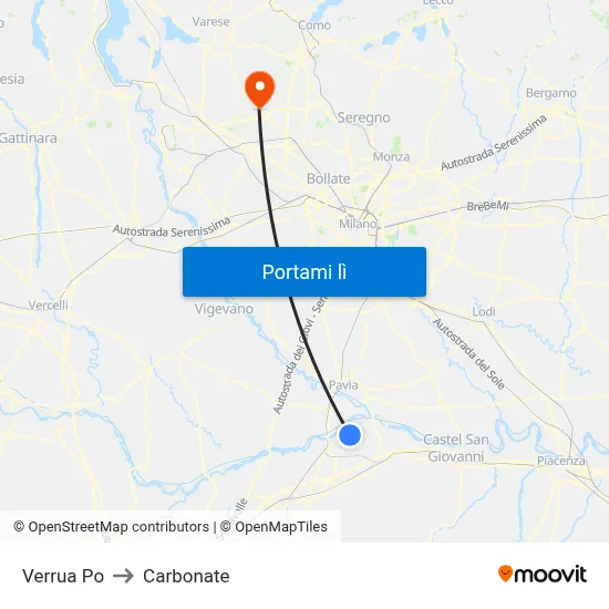 Verrua Po to Carbonate map