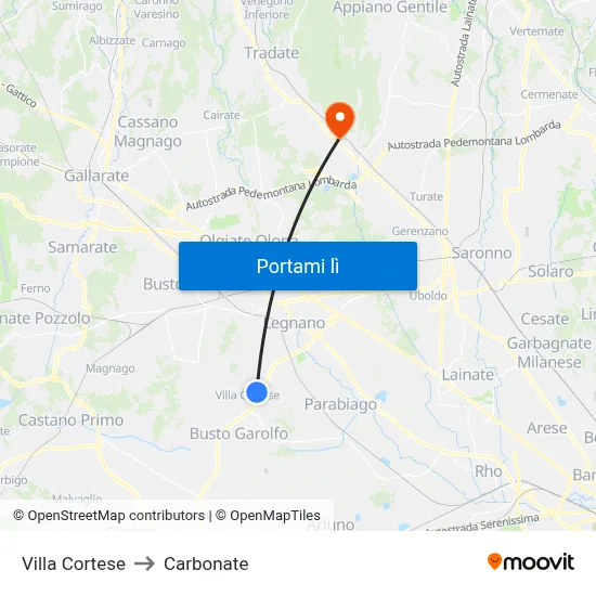 Villa Cortese to Carbonate map
