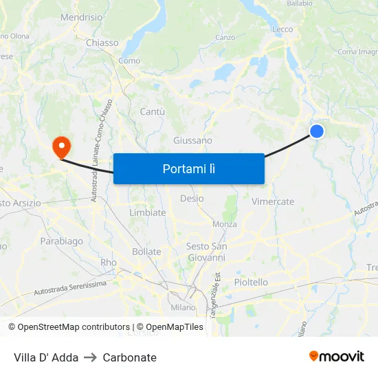 Villa D' Adda to Carbonate map