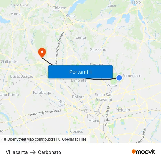 Villasanta to Carbonate map