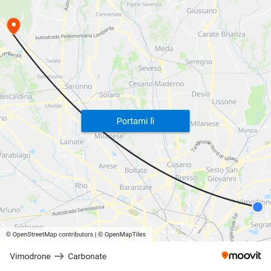 Vimodrone to Carbonate map