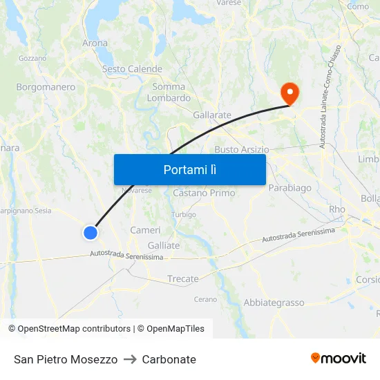 San Pietro Mosezzo to Carbonate map
