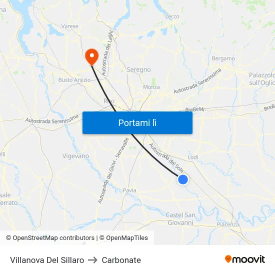 Villanova Del Sillaro to Carbonate map