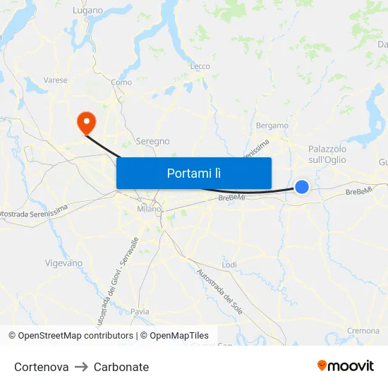 Cortenova to Carbonate map