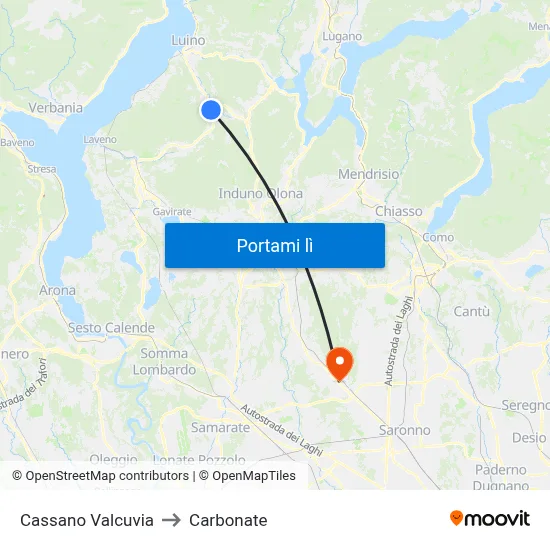 Cassano Valcuvia to Carbonate map