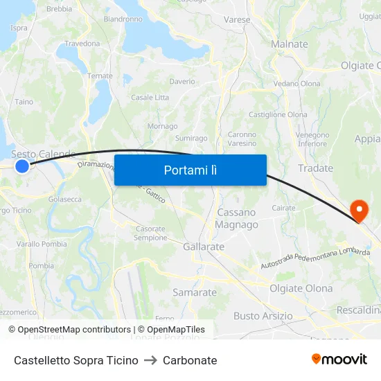 Castelletto Sopra Ticino to Carbonate map