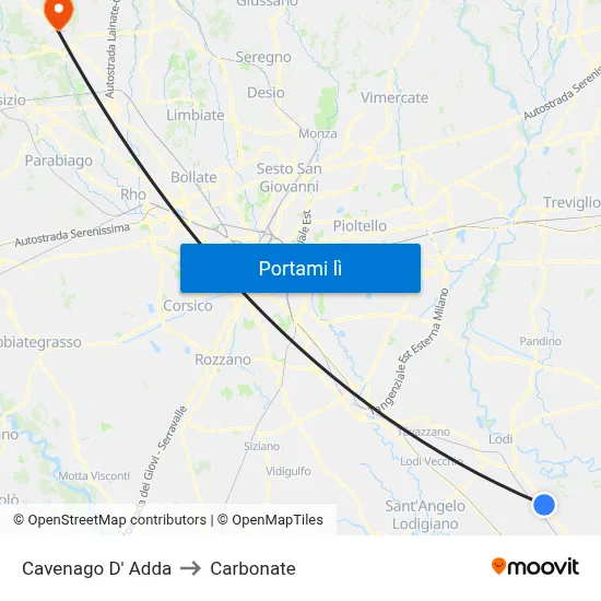Cavenago D' Adda to Carbonate map