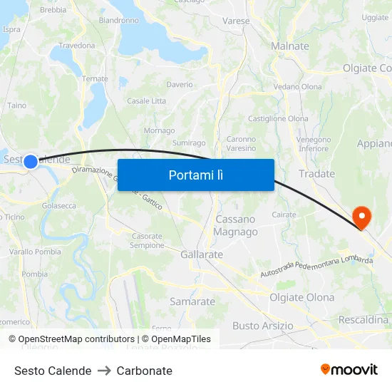 Sesto Calende to Carbonate map