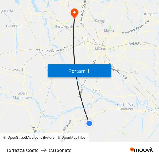 Torrazza Coste to Carbonate map