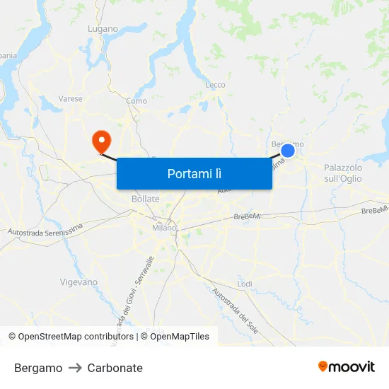 Bergamo to Carbonate map