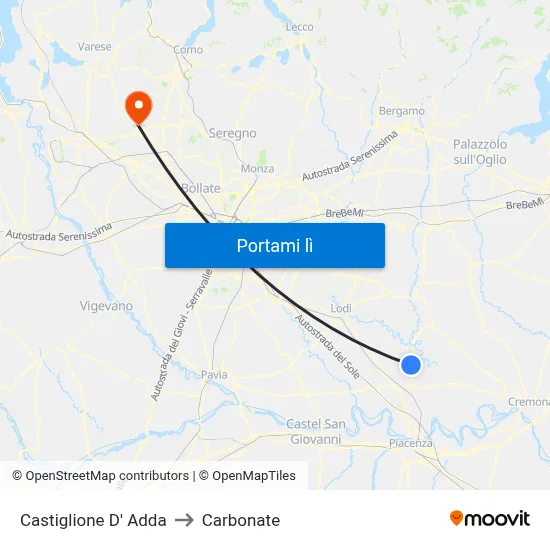 Castiglione D' Adda to Carbonate map
