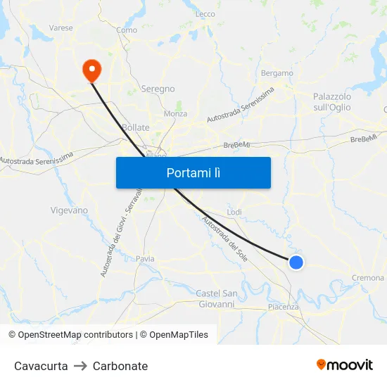 Cavacurta to Carbonate map