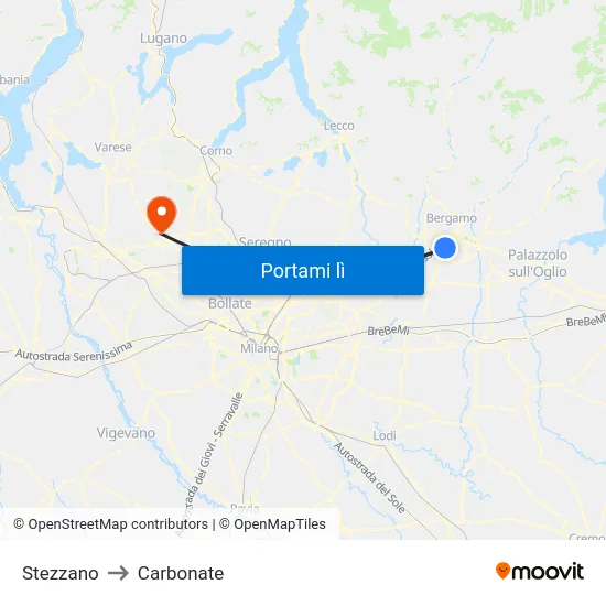 Stezzano to Carbonate map
