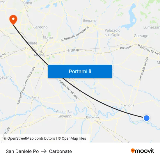 San Daniele Po to Carbonate map