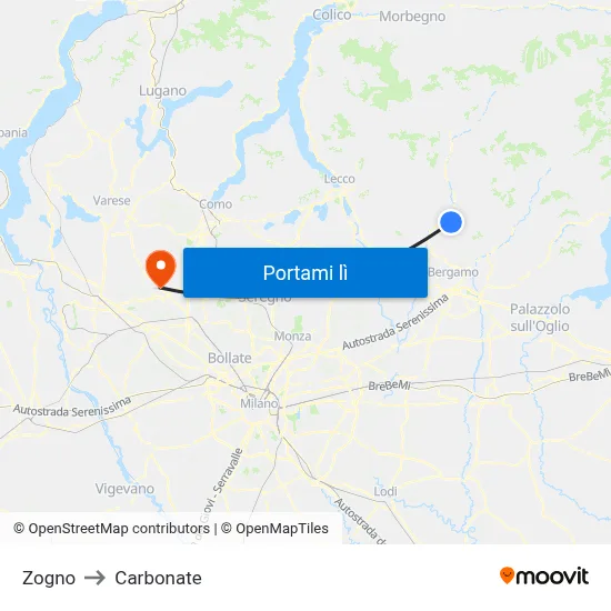 Zogno to Carbonate map