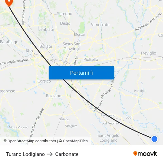 Turano Lodigiano to Carbonate map