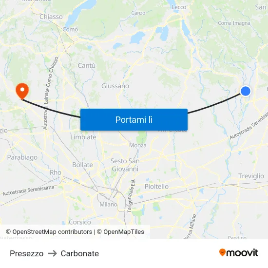 Presezzo to Carbonate map