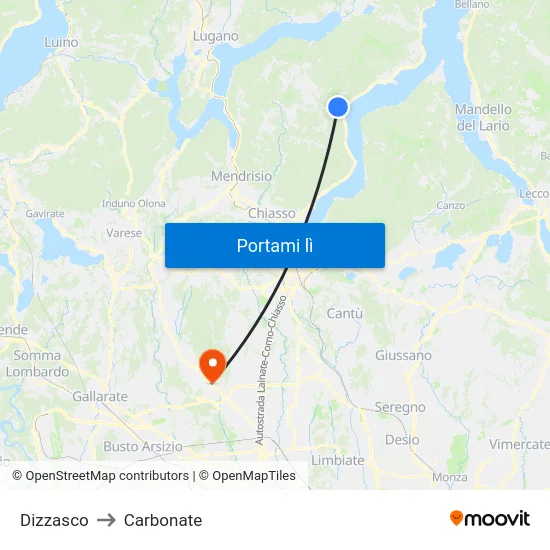 Dizzasco to Carbonate map