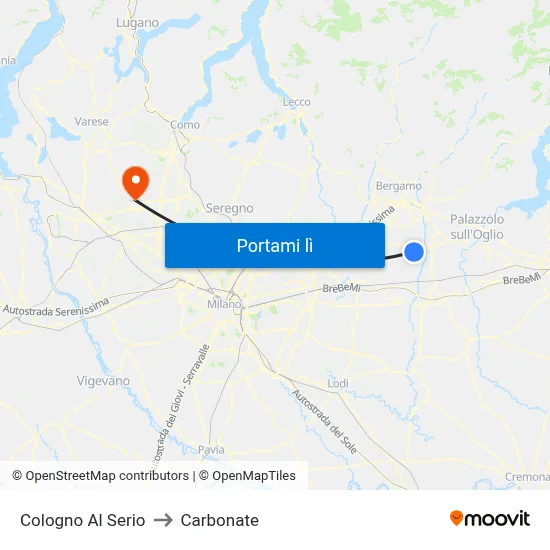 Cologno Al Serio to Carbonate map