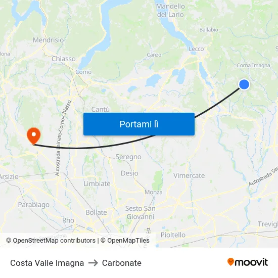 Costa Valle Imagna to Carbonate map