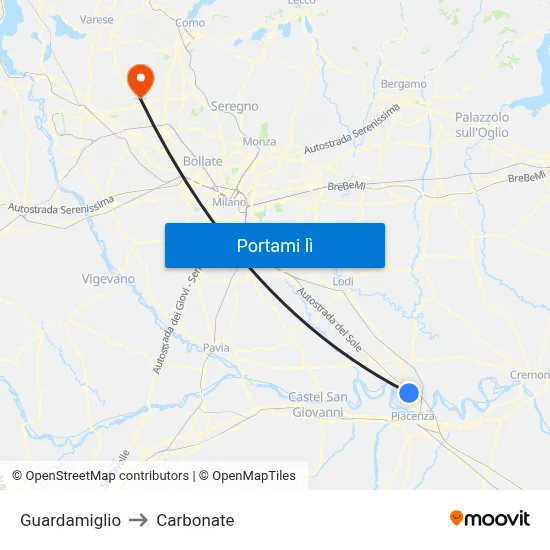 Guardamiglio to Carbonate map