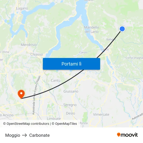 Moggio to Carbonate map