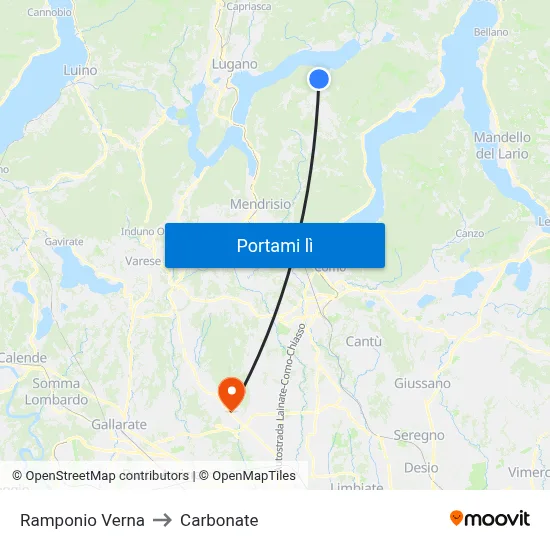 Ramponio Verna to Carbonate map