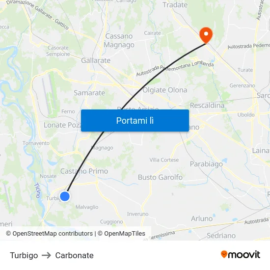 Turbigo to Carbonate map