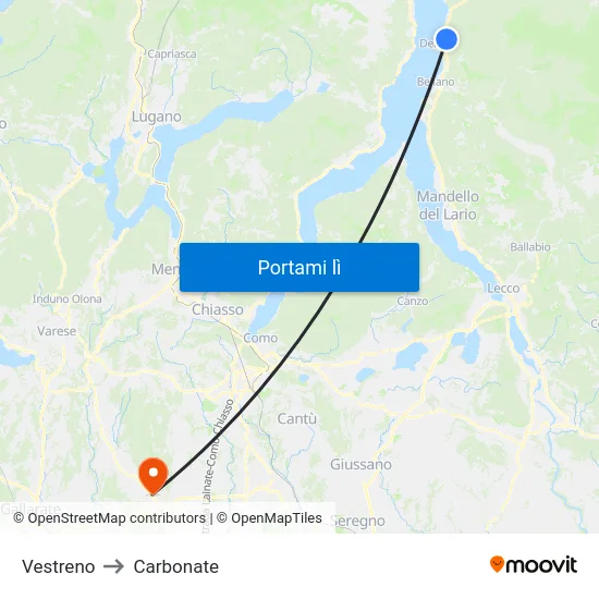 Vestreno to Carbonate map