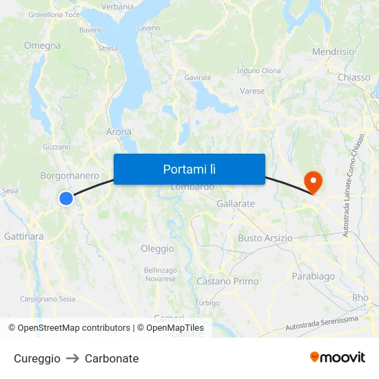 Cureggio to Carbonate map