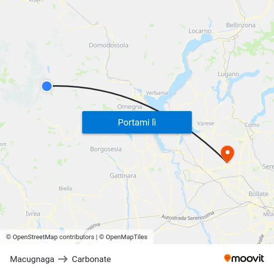 Macugnaga to Carbonate map