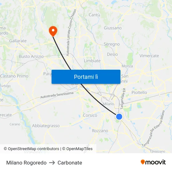 Milano Rogoredo to Carbonate map