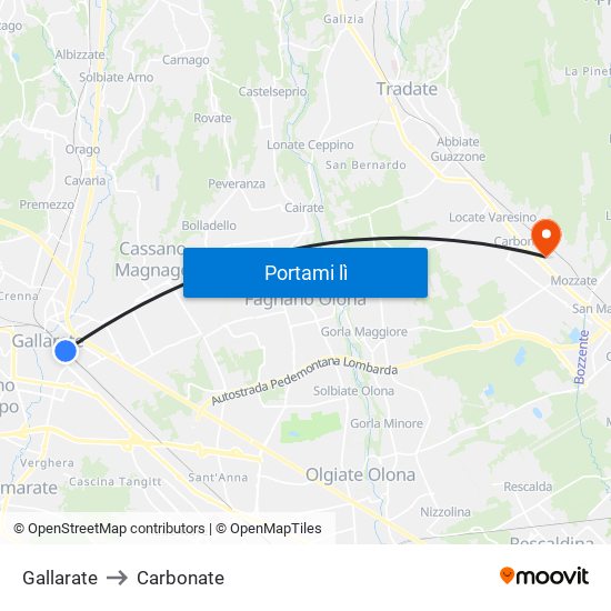 Gallarate to Carbonate map