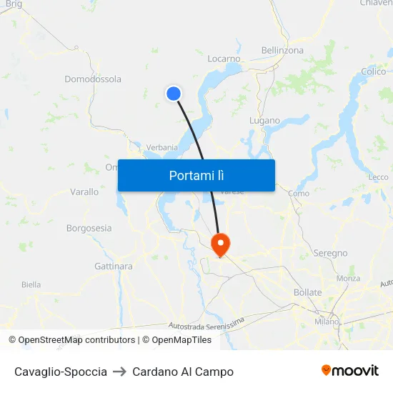 Cavaglio-Spoccia to Cardano Al Campo map
