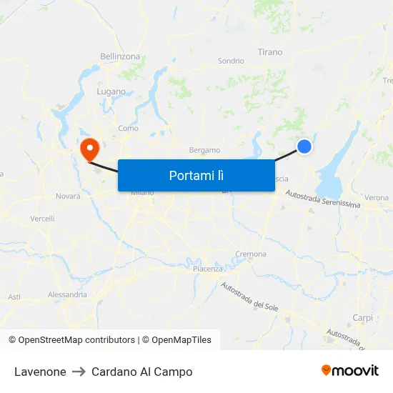 Lavenone to Cardano Al Campo map