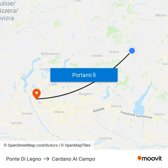 Ponte Di Legno to Cardano Al Campo map