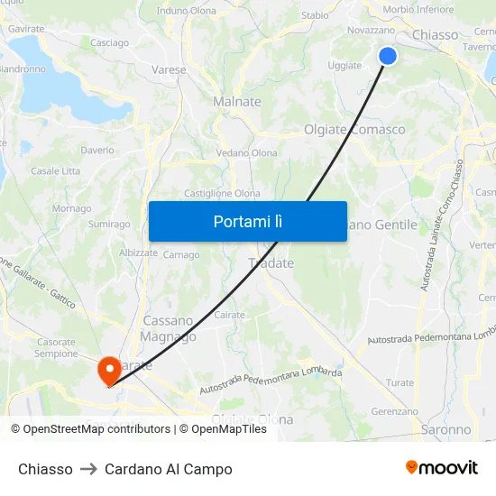 Chiasso to Cardano Al Campo map