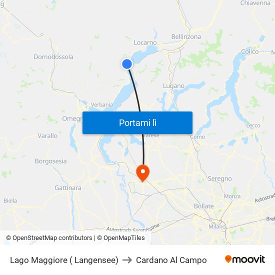 Lago Maggiore ( Langensee) to Cardano Al Campo map