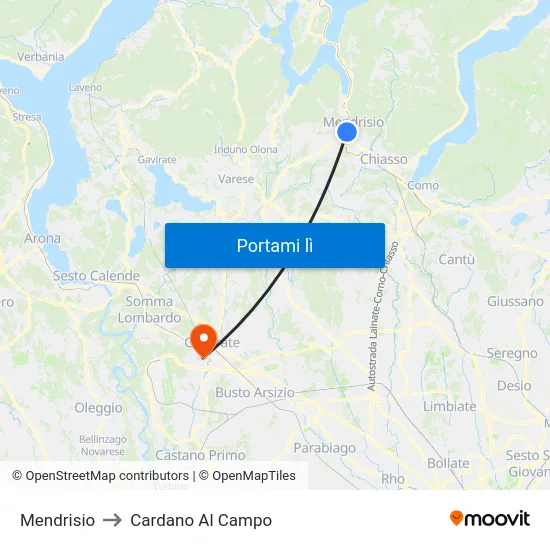 Mendrisio to Cardano Al Campo map