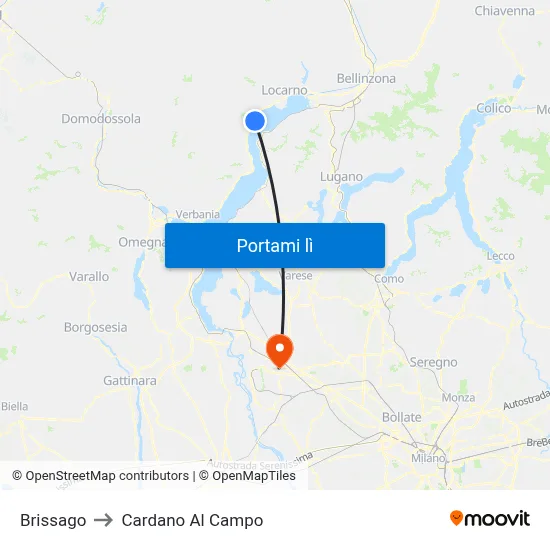 Brissago to Cardano Al Campo map