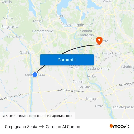 Carpignano Sesia to Cardano Al Campo map