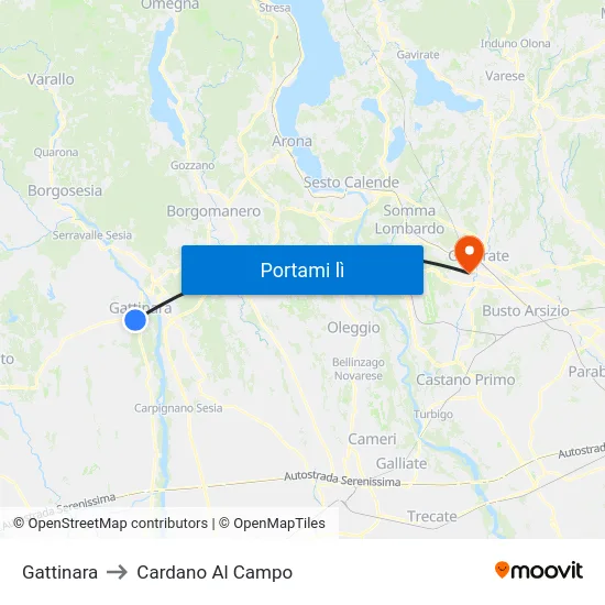 Gattinara to Cardano Al Campo map