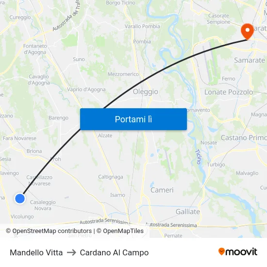 Mandello Vitta to Cardano Al Campo map